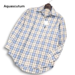 【新品 未使用】 Aquascutum アクアスキュータム 通年 長袖 コットン チェック シャツ Sz.S　メンズ 日本製　I4T02397_8#C