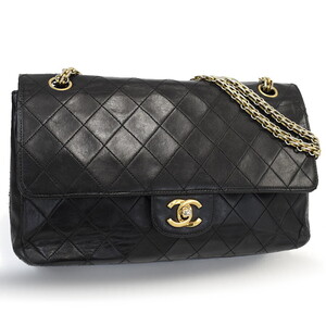 1円 ◎美品 CHANEL シャネル チェーンショルダーバッグ マトラッセ ココマーク レザー ブラック◎E.Dssr.tI-17