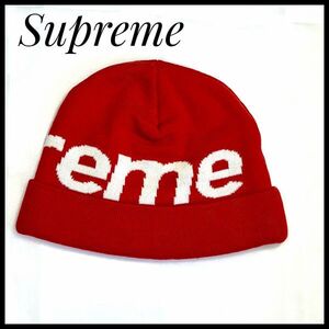 未使用級　シュプリーム　Supreme 　ビニーキャップ　帽子　ニット帽　赤 red ビックロゴ　男女兼用　ユニセックス