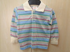 247◆70s USA製 Health-tex ボーダー長袖ポロシャツ◆ヘルステックス 4T 子供服 マルチカラー トップス ネコポス便発送送料385円 5B