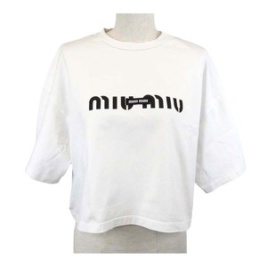 ミュウミュウ ロゴ クロップド Tシャツ MJN385 116T レディース ホワイト MIUMIU 中古 【アパレル・小物】