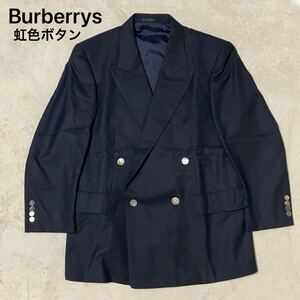 1円~ 【激レア虹色銀ボタン】 Burberrys PRESTIGE COLLECTION バーバリー カシミヤ混合 テーラードジャケット ネイビー 紺ブレ ホースロゴ