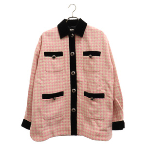 miumiu ミュウミュウ 2020 Houndstooth Jacquard Jacket ボタンデザインジャガードジャケット ML670 1N64 ピンク レディース