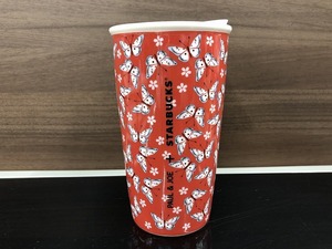 【未使用】 ポール＆ジョー PAUL & JOE STARBUCKS スターバックスコラボ タンブラー 赤系 蝶々 総柄