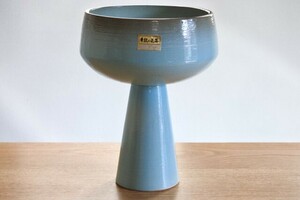 送料無料 モダン 華紋の花器 陶器製 花瓶 未使用品 ブルー 水色 グレー フラワーベース レトロ