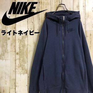 【大人気】NIKE ナイキ ワンポイント ラバーロゴ スウッシュ ネーム入ジップ ラグランスリーブ ジップアップ スウェットパーカー M 古着