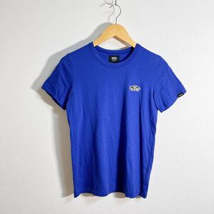 f1088FF VANS ヴァンズ OFF THE WALL サイズS 半袖 Tシャツ カットソー トップス ロゴプリント ブルー メンズ 古着 コットン100% 日本製