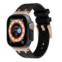 アップルウォッチ Apple Watch バンド ラバー 黒色 ローズゴールド