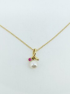 MIKIMOTO　ミキモト　　パール　　ルビー　　ネックレス　k18YG