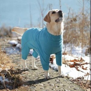 犬 服 ペット 綿服 コート 秋冬 フリース ジャケット 暖かい 寒さ対策 背中開き 小中大型犬 散歩 ジッパー付き 着脱簡単 ブルー XL