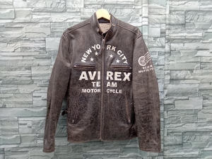 AVIREX/6151121/DISTRES LEATHER SINGLE RIDERS/シングルライダース/アヴィレックス/レザージャケット/ブルゾン/ブラウン/メンズ/Lサイズ