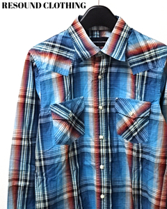 1【RESOUND CLOTHING Madras Check Western Shirt RC1-SH-003 Blue系 リサウンド クロージング マドラスチェック ウエスタンシャツ】