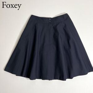 美品 FOXEY BOUTIQUE フォクシーブティック フレアスカート リリー　コットンピケ ロゴ入りボタン 膝丈スカート ミッドナイト レディース