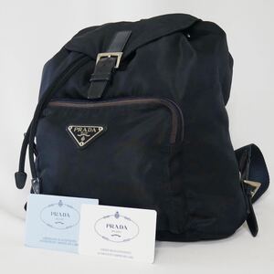 【極美品 ギャランティカード付】PRADA プラダ リュックサック バックパック 巾着型 ナイロン レザー デイパック ミニ バッグ ブラック 紺