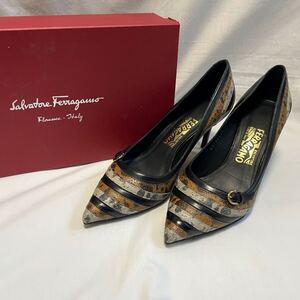 Salvatore Ferragamo サルヴァトーレフェラガモ パンプス ヒール 黒 シューズ レディース FARIDA 70 8.5C レザー ガンチーニ 靴 美品 26cm