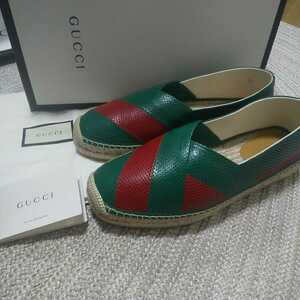 新品 定価77000 GUCCI レザー パネル エスパドリーユ スリッポン 8 27cm程度 メンズ　靴