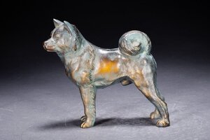 【善古堂】某有名オークション買入 時代物 ブロンズ 犬置物 和風インテリア 骨董品 古美術1125-323S01　