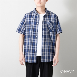 【即落送料込】カラー C-NAVY サイズL 定番中の定番！夏の半袖ボタンダウンシャツ　涼しげな平織チェック柄