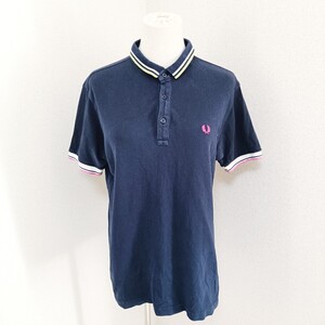 フレッドペリー FRED PERRY 美品 半袖ポロシャツ トップス ワンポイント刺繍ロゴ 紺色 ネイビー 綿 コットン L メンズ