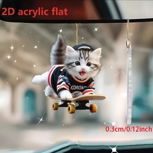 キーホルダー 猫 スケボー かっこいい 平面 2D アクリル 8cm おしゃれ おもしろ ねこ かわいい ネコ バックミラー 車 鍵 インテリア t2689