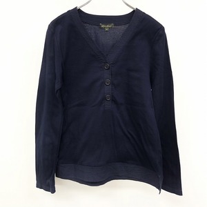 エディーバウアー Eddie Bauer Vネック カットソー Tシャツ タイトスリーブ ストレッチ 裾サイドにスリット 長袖 綿100% S 紺 レディース