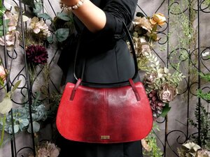 ●超美品●GUCCI グッチ●プラスチックハンドル●グラデーション●リザード 本 トカゲ 革●ハンド バッグ●赤●G金具●イタリア製●Js53015