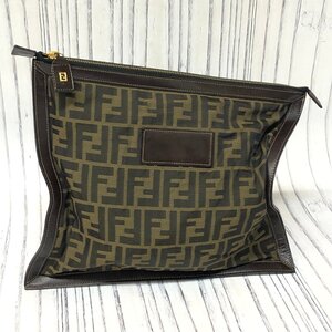 m001 F(60) フェンディ ズッカ柄 薄型ポーチ ドキュメントケース キャンバス×レザー FENDI セカンドバッグ クラッチ