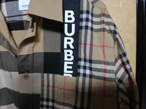 バーバリーブラックレーベル 長袖ボタンシャツ BURBERRY BLACK LABEL LL XL 4 シャドーチェック ロゴパッチワーク LONDON ロンドン ロゴ 黒