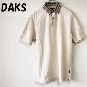 【人気】DAKS/ダックス チェック柄襟 半袖ポロシャツ ベージュ系 サイズ46/4178