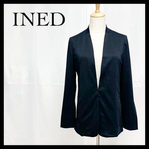 【美品】INED イネド ジャケット ノーカラージャケット ホック ネイビー M