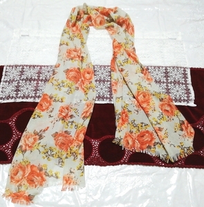 亜麻色オレンジ花柄大判ストール Flax orange floral large-format stole