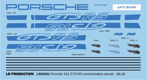 LB Production LB24911：タミヤ 1/24 ポルシェ 911 GT3 RS (992)用 ブルー色カスタムデカール 水転写デカールLB24911青色