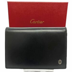 【極美品/希少】Cartier カルティエ パシャ カードケース パスケース 名刺入れ レザー 革 メンズ シンプル ロゴ 黒 ブラック イタリア製 折