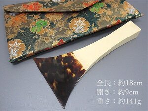 イ055★高級 三味線 バチ ケース付 / 全長18cm 開き9cm 重さ141g / 三線 三弦 撥 弦楽器 和楽器 伝統楽器 三味線小物 / 現状渡し