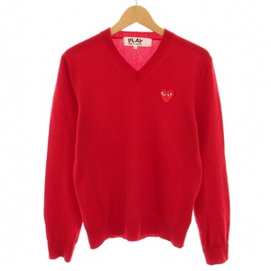 プレイコムデギャルソン PLAY COMME des GARCONS AD2012 RED HEART V NECK SWEATER ニット 長袖 ハートワッペン ウール S 赤 メンズ