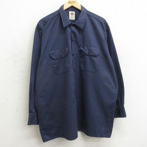 XL/古着 ディッキーズ Dickies 長袖 ワーク シャツ メンズ 大きいサイズ ロング丈 紺 ネイビー 24jan27 中古 トップス