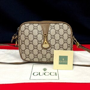 極 美品 GUCCI グッチ グッチプラス オールドグッチ ヴィンテージ レザー 本革 ショルダーバッグ ポシェット サコッシュ ブラウン 579-5