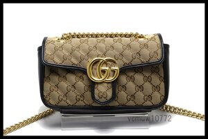 近年モデル希少美中古■GUCCI GGマーモント キャンバス×レザー チェーンショルダーバッグ グッチ■1212bh25586