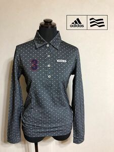 【美品】 adidas Taylor Made アディダス テーラーメイド レディース ゴルフ ウェア ドット柄 ポロシャツ トップス サイズM 長袖 黒白