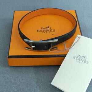 569/20　267557　HERMES　エルメス　レザー　バングル　アピ3　ブレスレット シルバー金具 L刻印 　箱付　メンズ　レディース ユニセックス