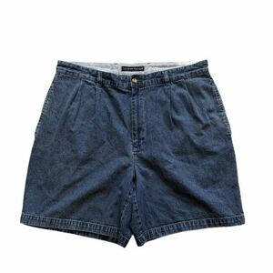 【00s】 TOMMY HILFIGER トミーヒルフィガー デニムショーツ ハーフパンツ 短パン メンズ W36 インディゴ ツータック ビンテージ 古着 USED