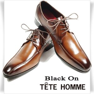 新品1円～★定価1.4万 Black On TETE HOMME テットオム アクションレザー ビジネスシューズ 27.0cm ブラウン 茶 レースアップ ◆3213◆