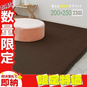 【限定セール】ラグ カーペット ラグマット Lサイズ 200x250cm 極厚23mm 3.2畳 床暖房 抗菌 防ダニ 低反発 絨毯 リビング マット ブラウン