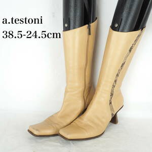 EB4381*a.testoni*レディースブーツ*38.5-24.5cm*ベージュ