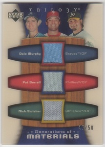 【DALE MURPHY & PAT BURRELL & NICK SWISHER】2005 UPPER DECK Trilogy Generations of Materials Triple [45/50] 