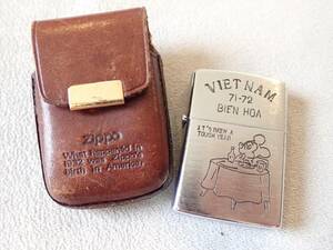 【ZIPPO ジッポ】71´S VIET NA ビンテージオイルライター＋本革レザーケース付き