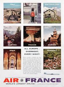 AIR FRANCE エールフランス 広告 1950年代 欧米 雑誌広告 ビンテージ アドバタイジング ポスター風 インテリア アメリカ