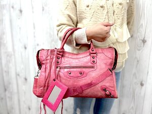 美品 BALENCIAGA バレンシアガ ザ・シティ ハンドバッグ ショルダーバッグ バッグ レザー ピンク 2WAY 79835