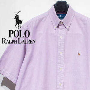 16 34/35（L位） / 90s POLO RALPH LAUREN ポロラルフローレン 半袖 オックスフォード BD シャツ YARMOUTH ヤーマス パープル ピンク 薄紫