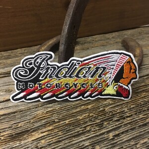 送料無料 インディアン チーフロゴ ワッペン ◆ Indian Motorcycle モーターサイクル バイク 単車 アイロン接着 パッチ 白フチ CAWP108